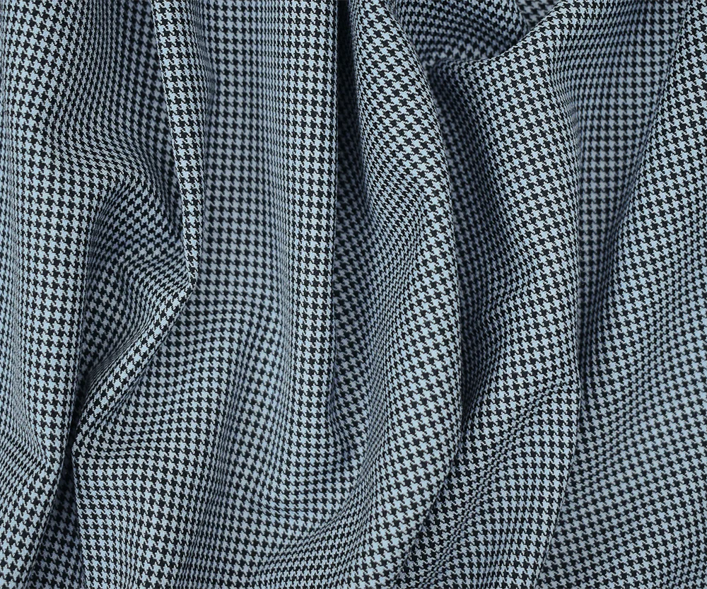 Black-Light Blue Wool Polyester Micro Houndstooth Woven Suiting Fabric - Image 2