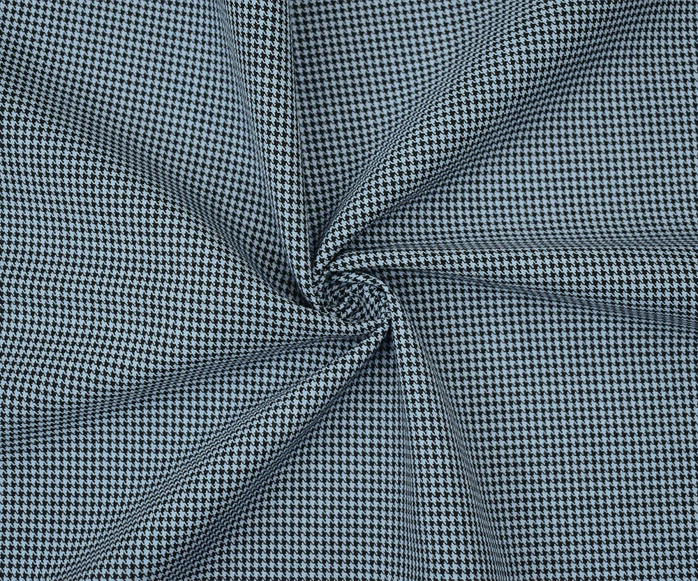 Black-Light Blue Wool Polyester Micro Houndstooth Woven Suiting Fabric - Image 3