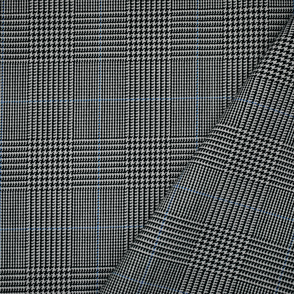 Black-Light Gray-Blue Poly Wool Blend Glen Plaid Check Suiting Woven Fabric