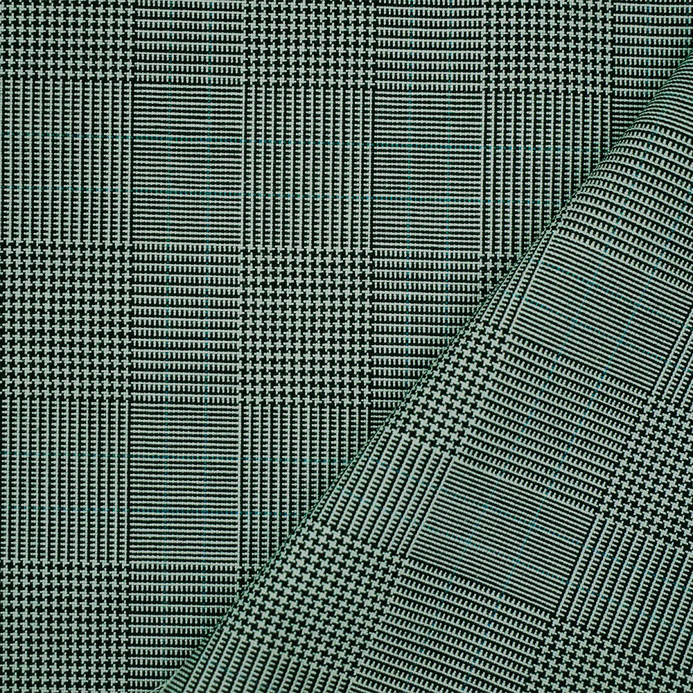 Black-Light Gray-Green Poly-Wool Glen Plaid Woven Shirting Fabric