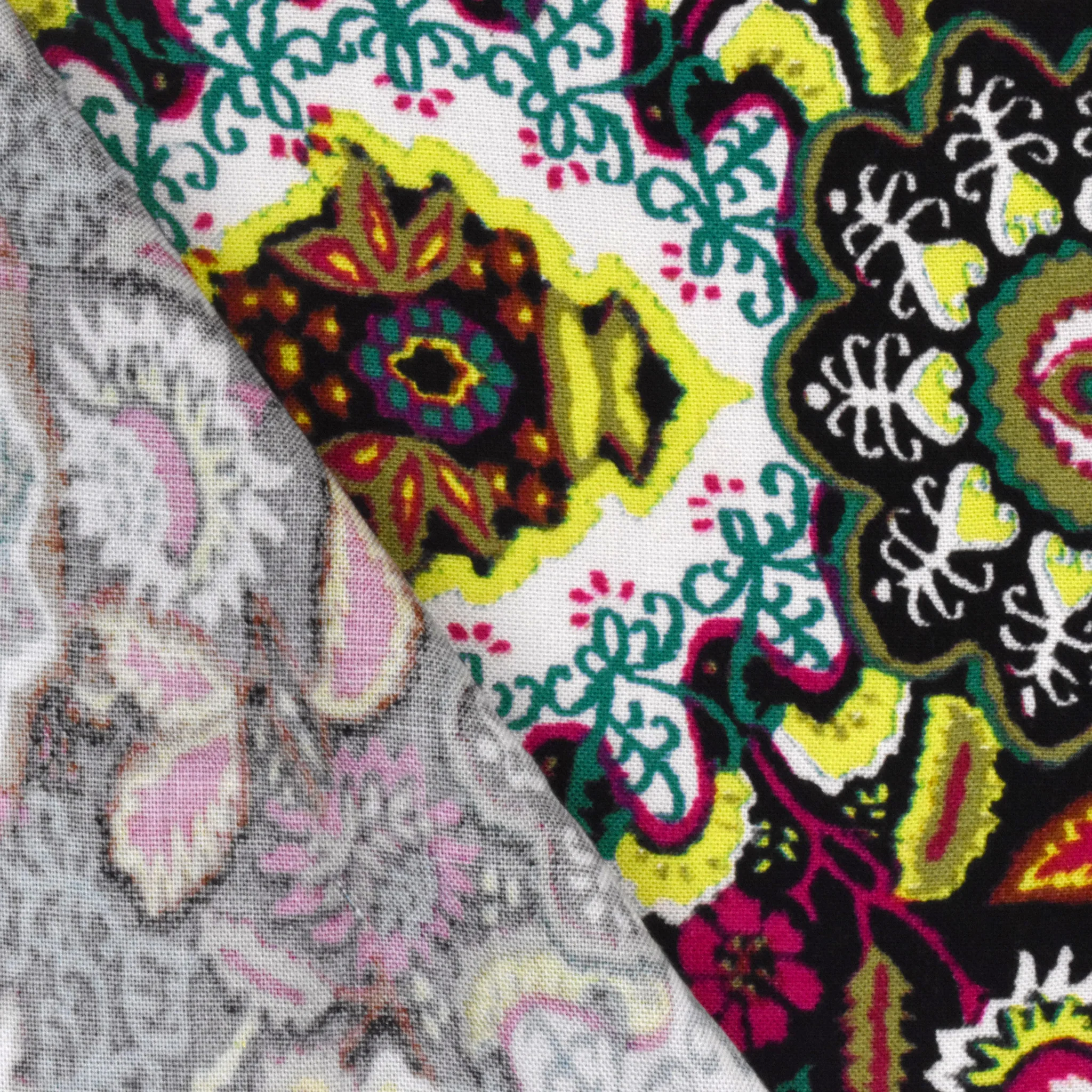 Black-Lime-Multi Kaleidoscope Floral Printed Woven Fabric - Image 3