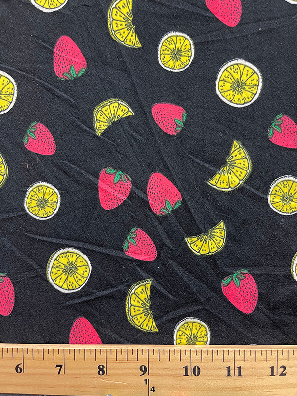 Black Multi Fruit Print Double Brushed Jersey Knit Fabric - Image 2