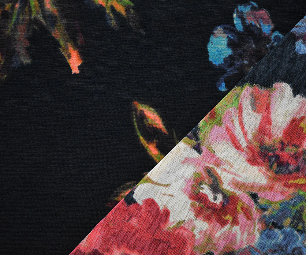 Black-Multi Poly Floral Print Stretch Spandex Onion Skin Jersey Knit Fabric - Image 3