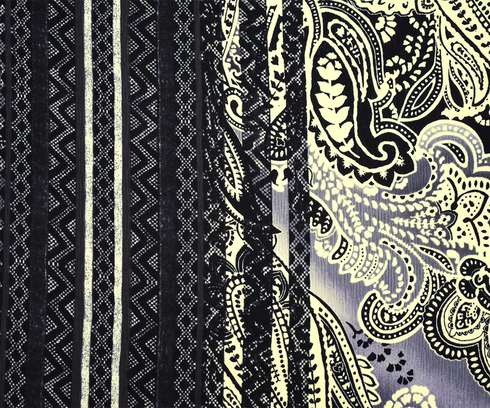 Black-Multi Poly Multi Pattern Border Printed Crinkled Crepe Woven Fabric - Image 4