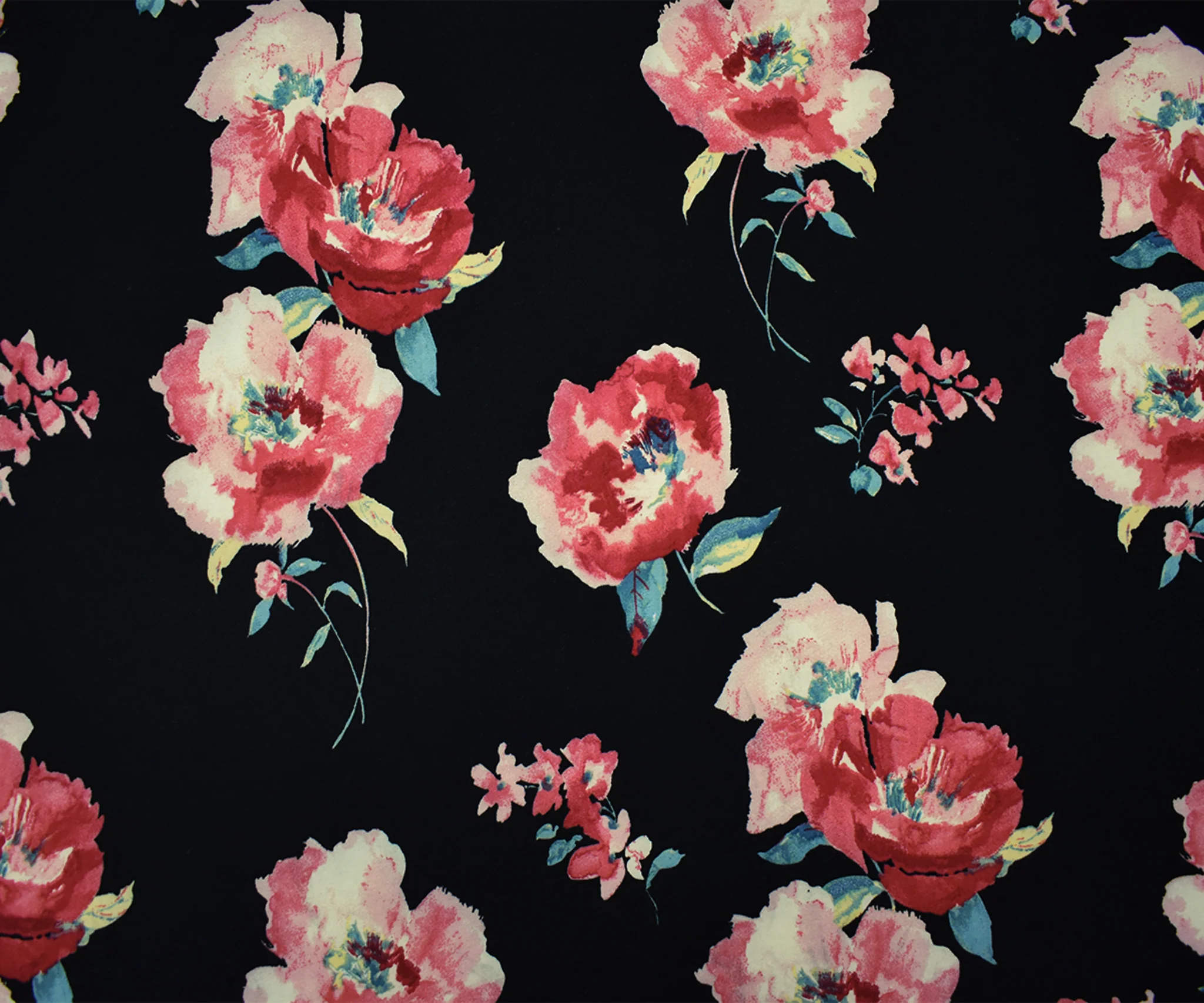 Black-Multi Poly Stretch Floral Printed Brushed Jersey Knit Fabric - Image 3