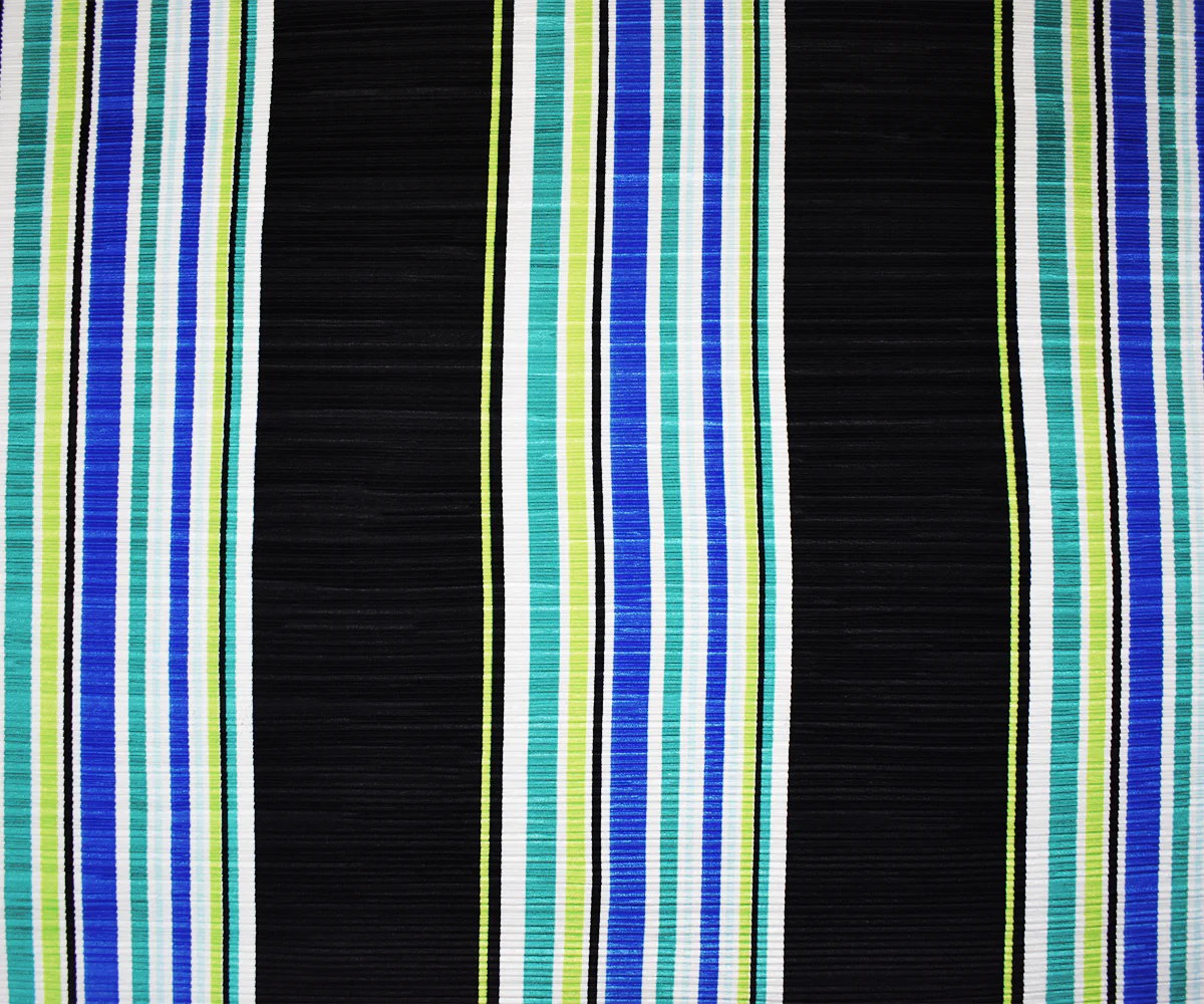 Black-Multi Poly Stretch Spandex Stripe Print Pleated Interlock Knit Fabric - Image 3