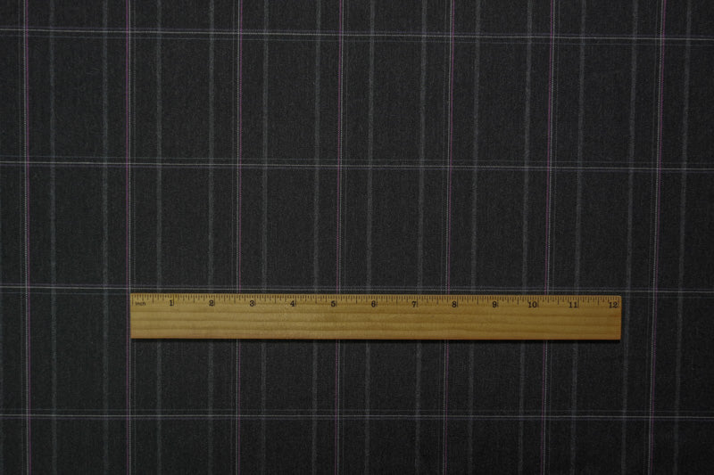 Black-Multi Poly Wool Plaid-Check Japanese Woven Shirting Fabric - Image 5