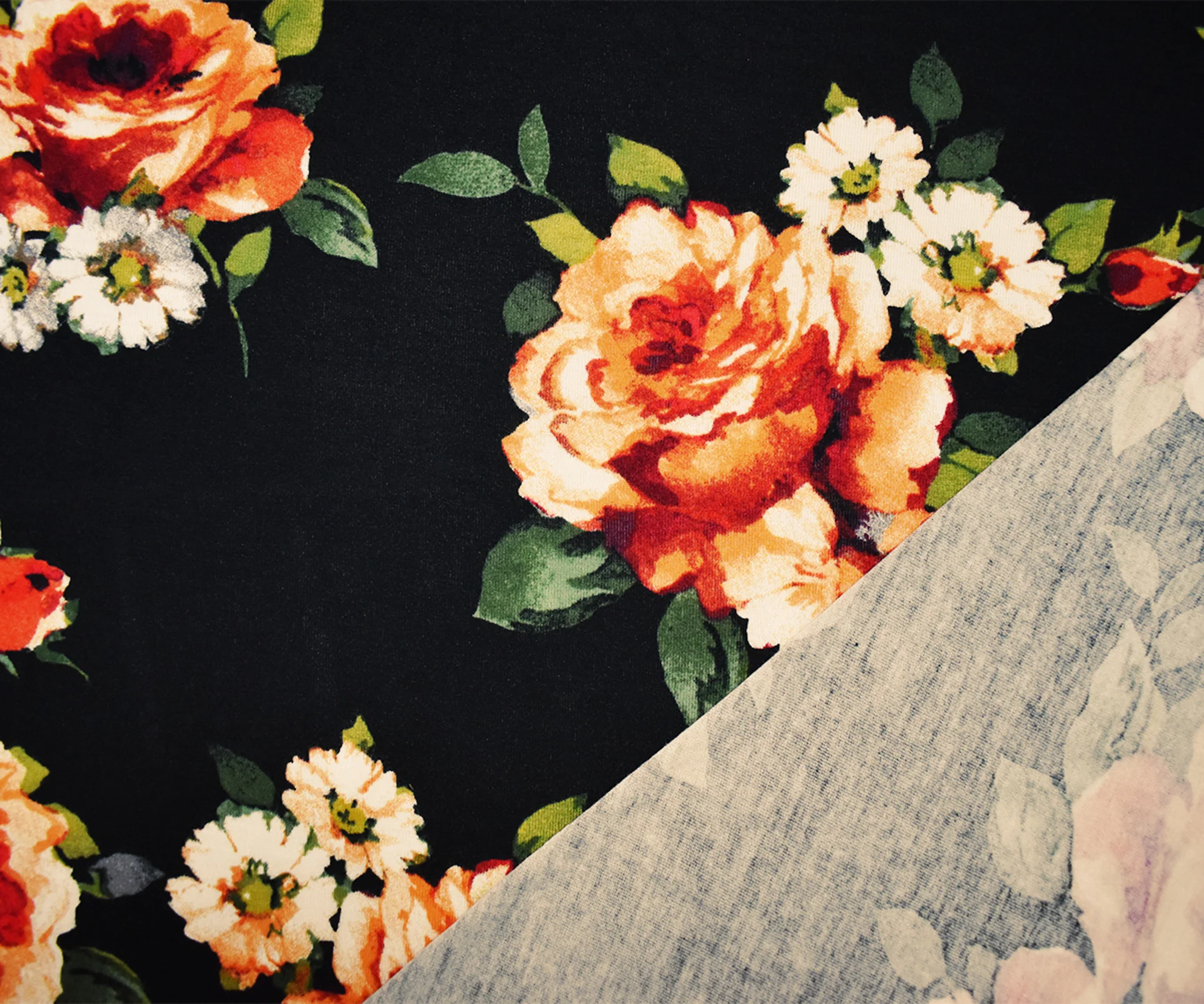 Black-Multi Rayon Stretch Spandex Floral Print Jersey Knit Fabric - Image 2