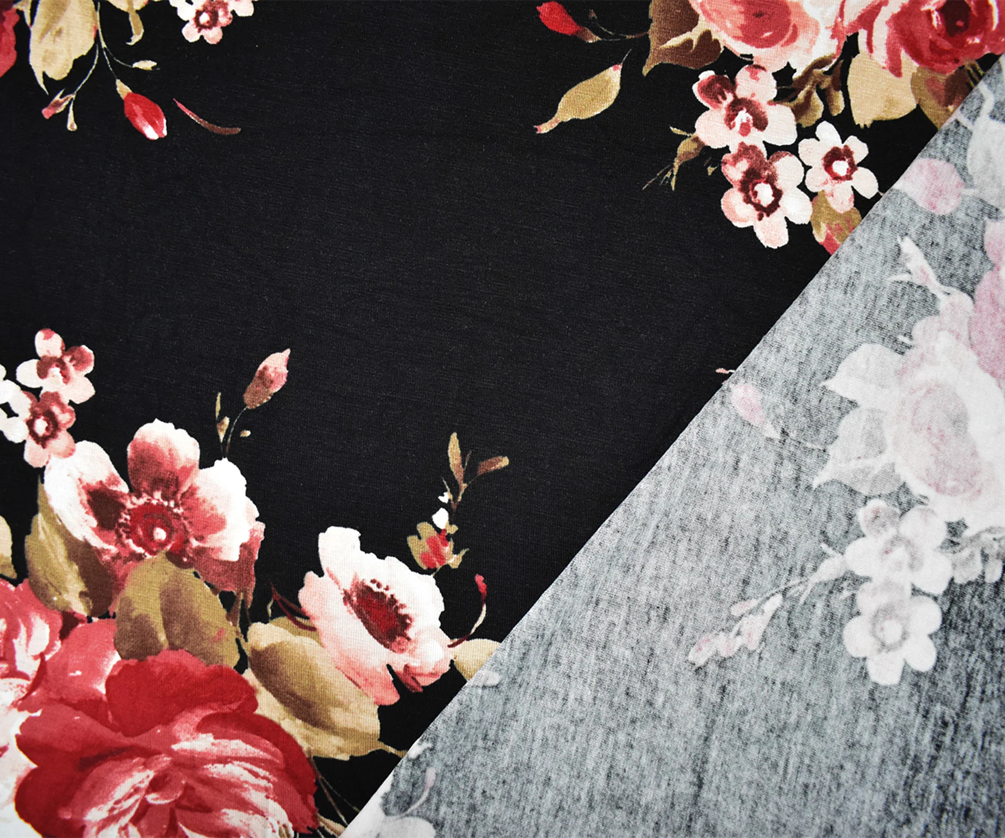 Black-Multi Rayon Stretch Spandex Floral Print Jersey Knit Fabric - Image 2