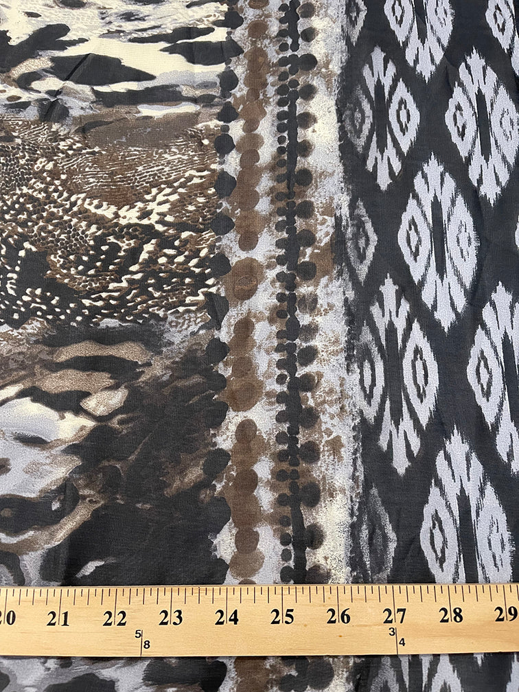Black Multi Satin Print Chiffon Fabric - Image 3