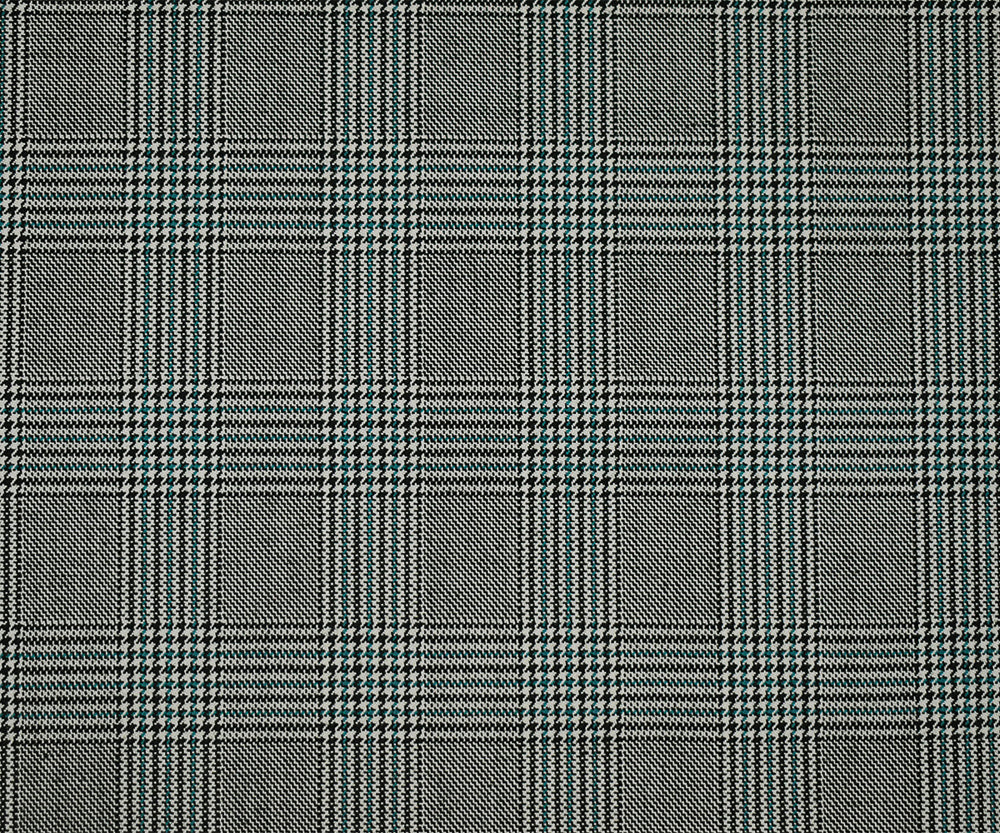 Black-Off-White-Green Poly-Wool Glen Plaid Check Suiting Woven Fabric - Image 4