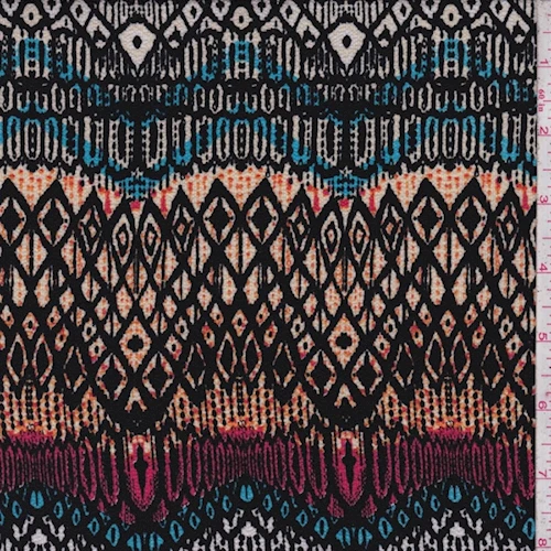 Black/Orange/Blue Tribal Wave Crinkled Crepe Fabric