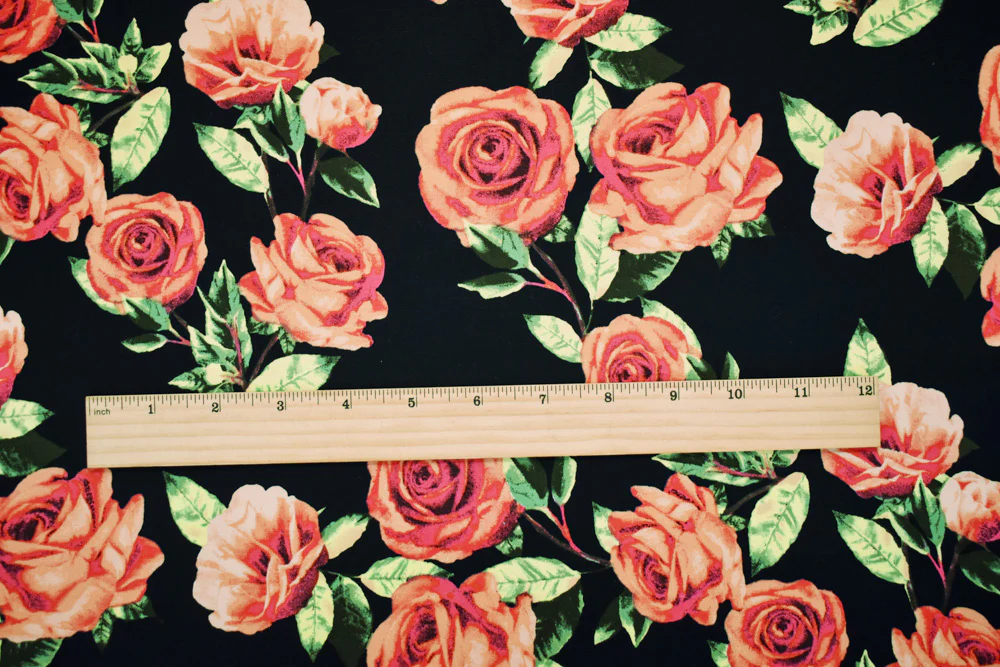 Black-Orange-Multi Cotton Stretch Spandex Floral Print Poplin Woven Fabric - Image 2