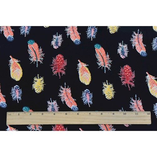 Black/Orange/Multi Feather Printed Crepe Faille Fabric - Image 3