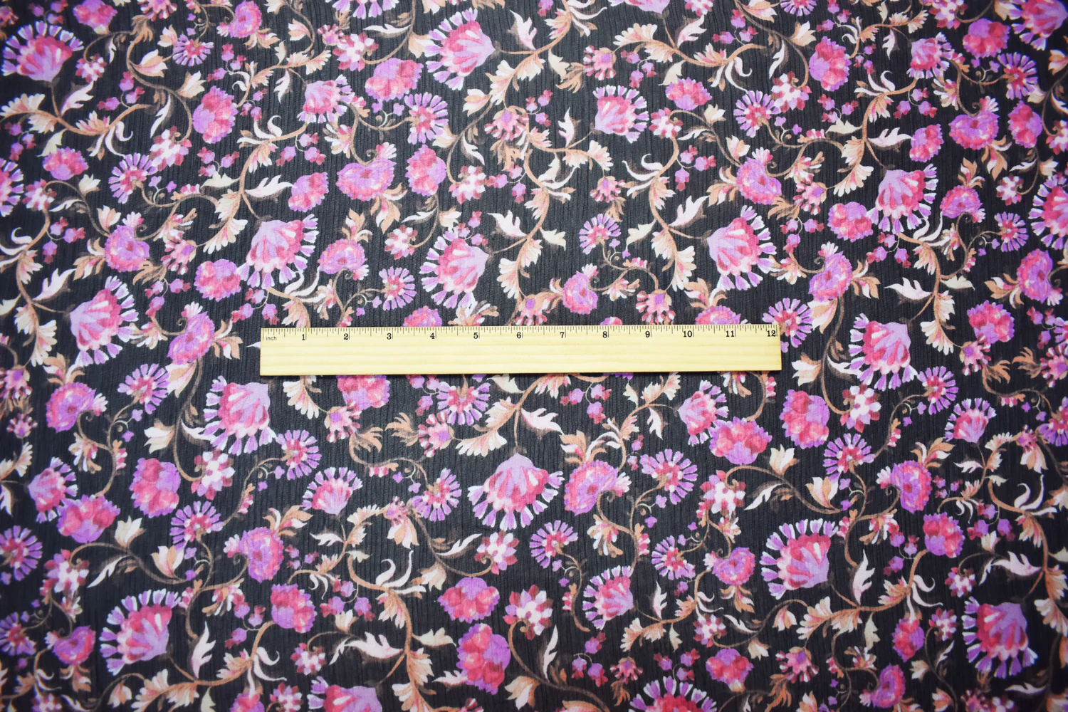 Black-Pink-Multi Poly Floral Printed Crinkle Yoryu Chiffon Woven Fabric - Image 4