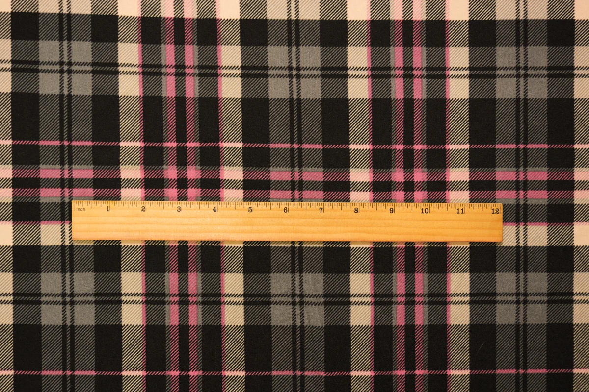 Black-Pink-Multi Poly Stretch Plaid Printed Double Knit Fabric - Image 3