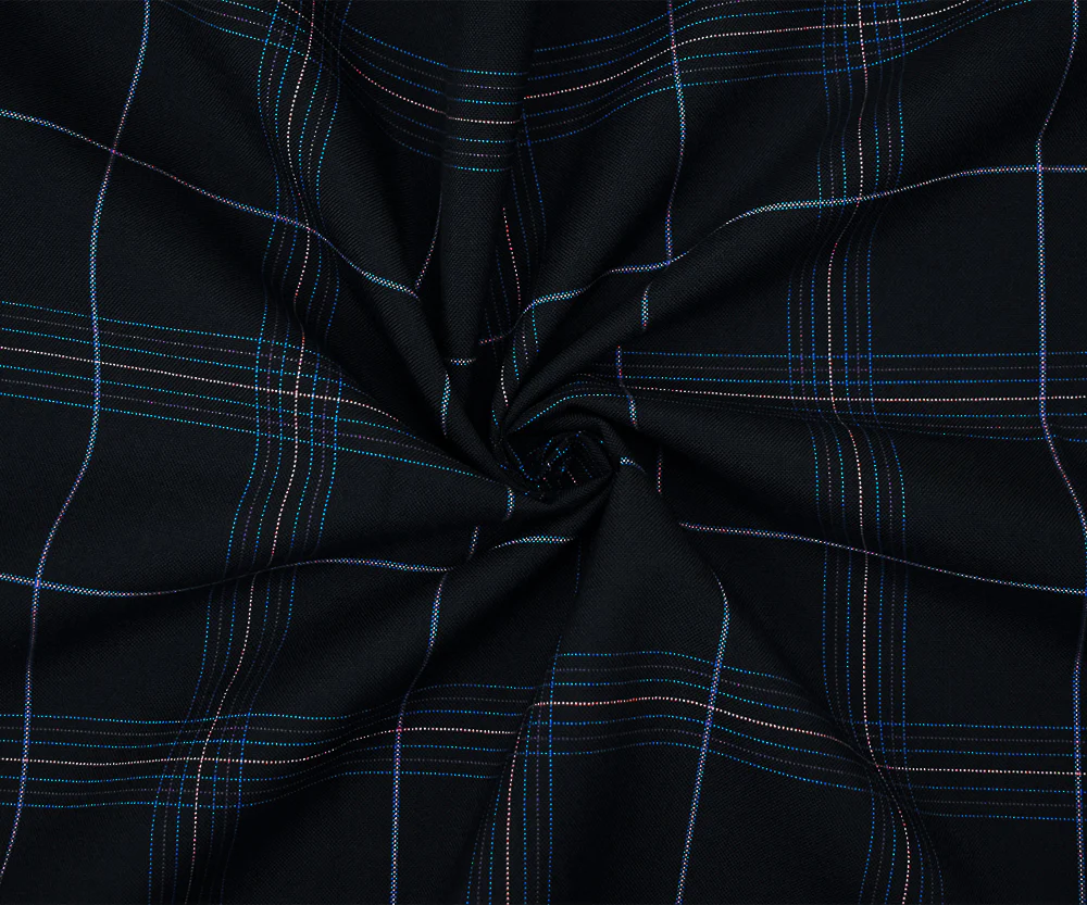 Black-Pink-Multi Poly-Wool Plaid Shirting Woven Suiting Fabric - Image 3