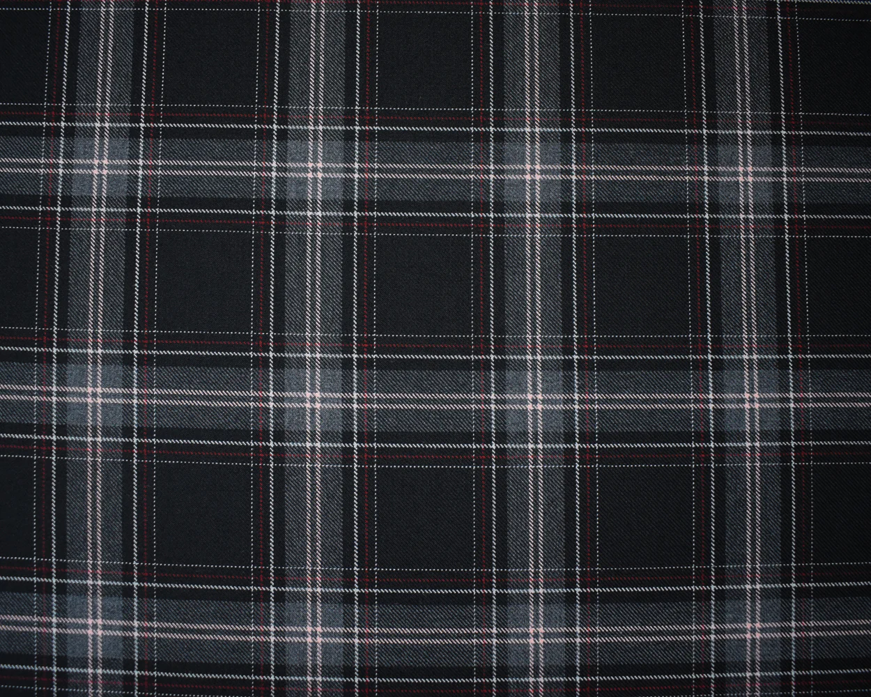 Black-Pink-Multi Poly Wool Plaid Twill Woven Suiting Fabric - Image 4