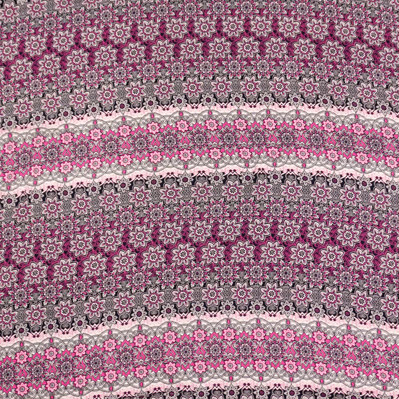 Black-Pink-Multi Rayon Floral Moroccan Printed Challis Woven Fabric