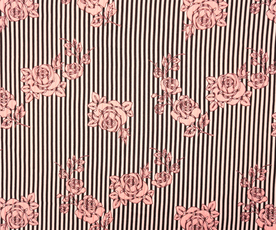 Black-Pink Poly Stripe Floral Matelasse Double Woven Fabric - Image 3
