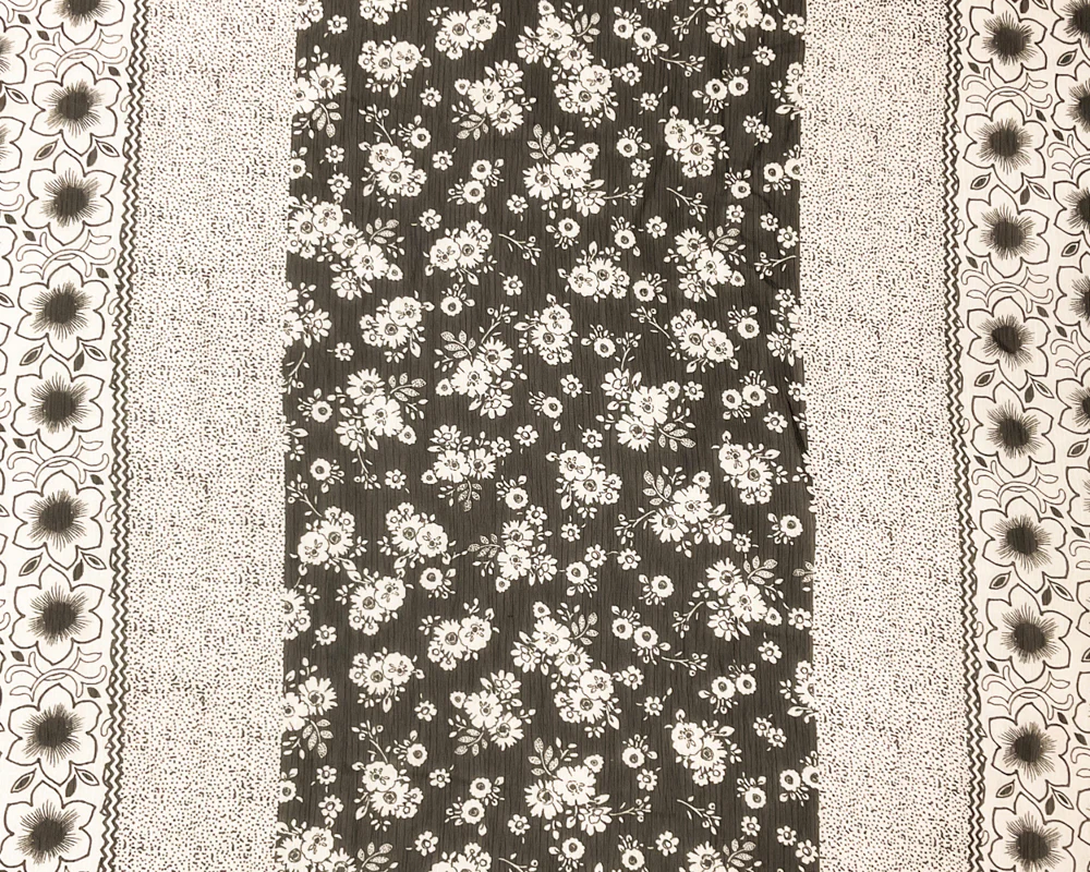 Black Poly Stripe Floral Print Crinkle Yoryu Chiffon Woven Fabric - Image 3