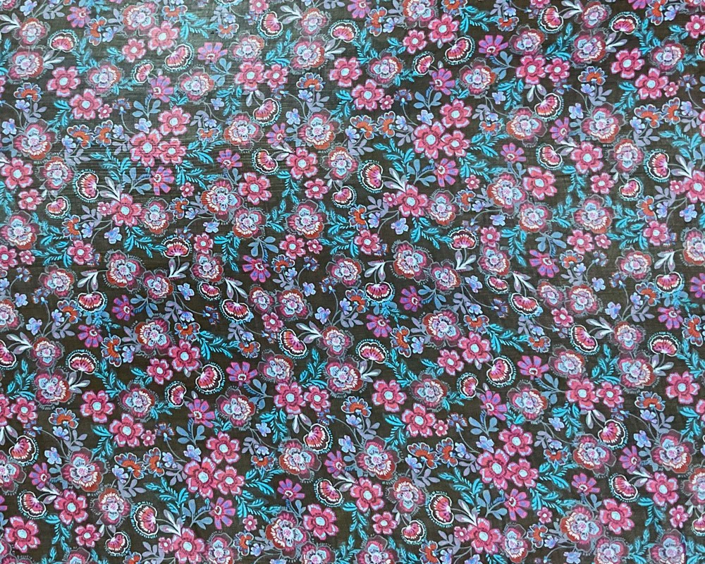 Black-Purple-Multi Poly Floral Printed Crinkle Yoryu Chiffon Woven Fabric - Image 3