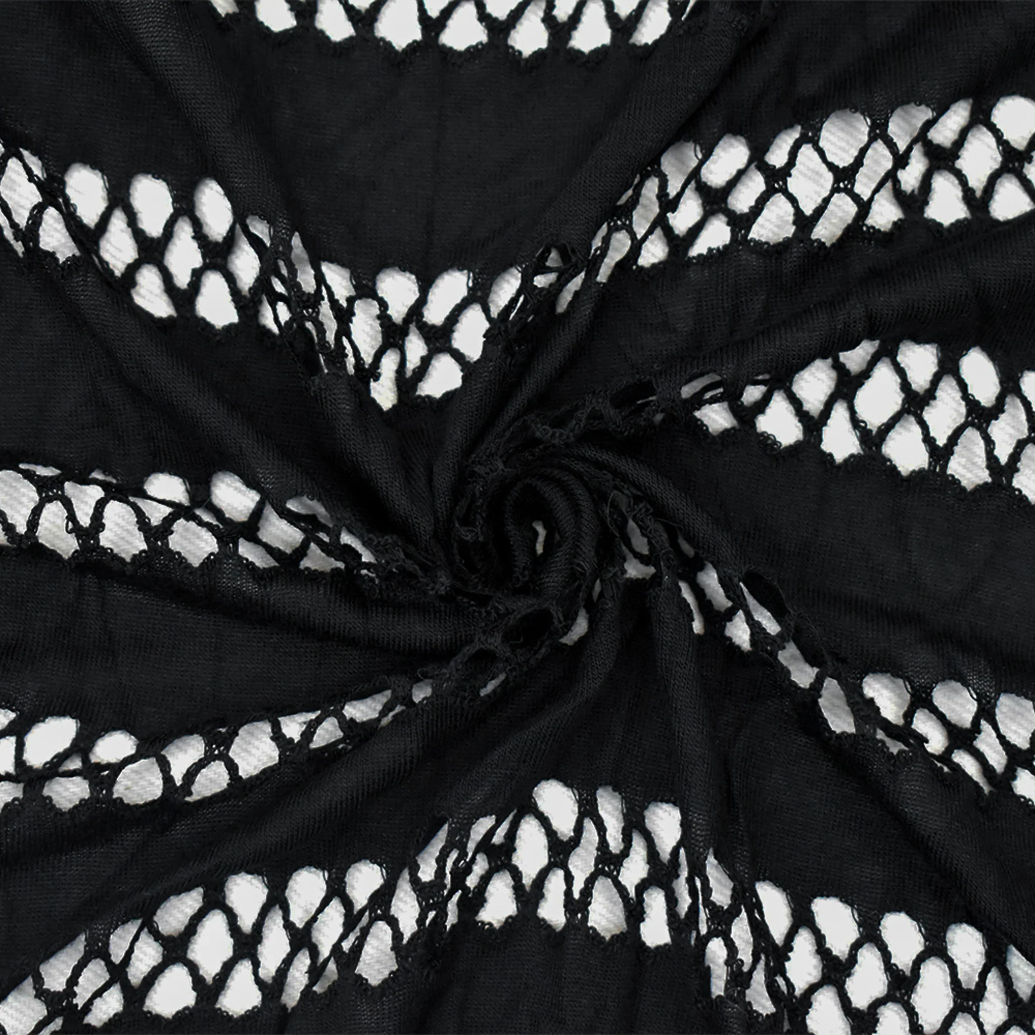 Black Rayon Stretch Spandex Net Stripe Semi-Sheer Knit Fabric