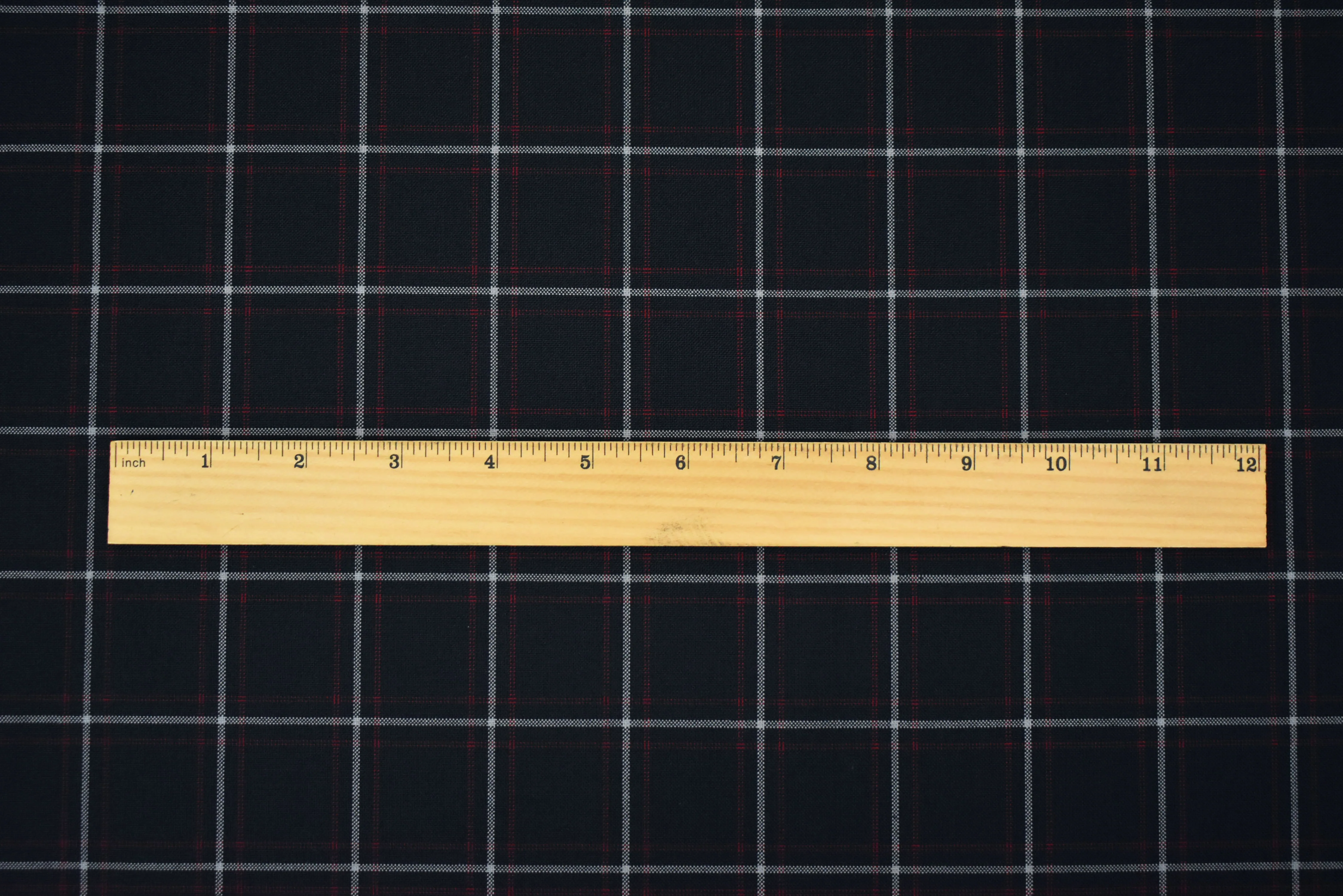 Black-Red-Gray Poly-Wool Plaid Shirting Woven Fabric - Image 5