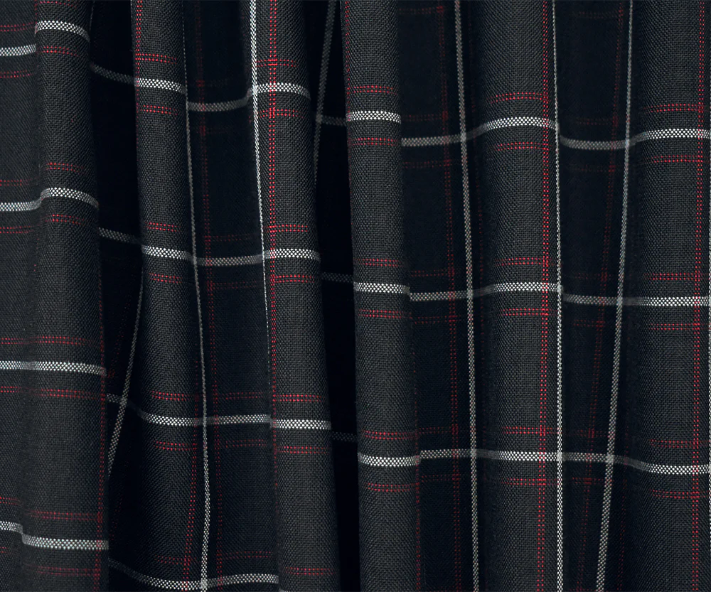 Black-Red-Gray Polyester Wool Check Plaid Shirting Woven Fabric - Image 2