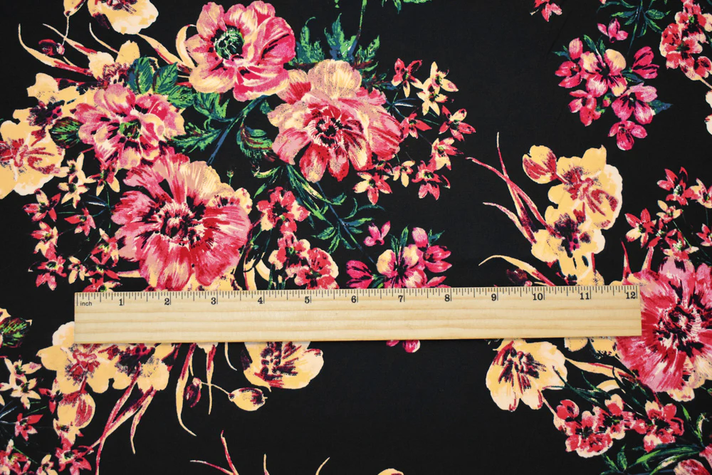 Black-Red-Multi Cotton Floral Print Stretch Spandex Poplin Woven Fabric - Image 2