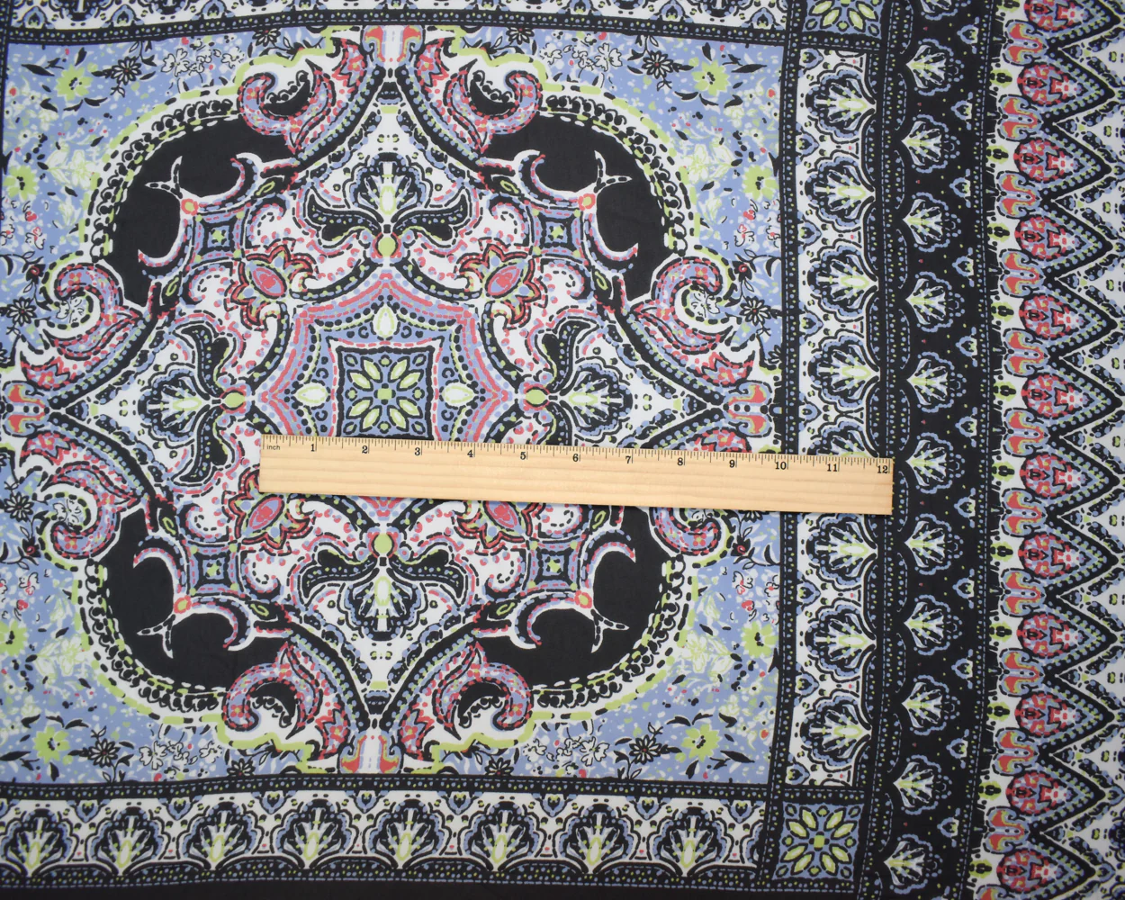 Black-Red-Multi Poly Moroccan Square Border Printed Chiffon Woven Fabric - Image 3