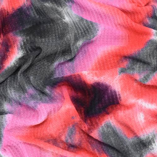 Black/Red/Pink Tie Dye Waffle Knit Fabric