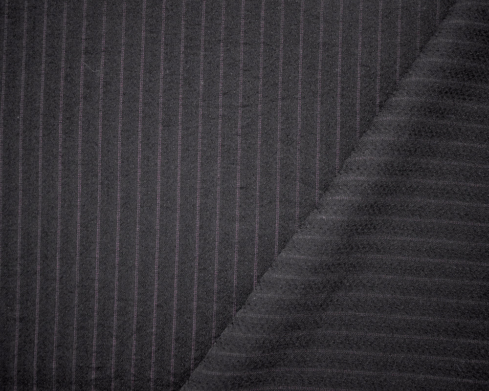 Black-Red Wool Poly Japanese Vertical Stripe Dobby Woven Shirting Fabric - Image 2