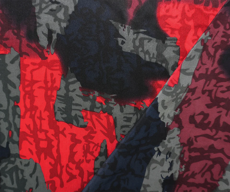 Black Silk Abstract Printed Satin Woven Fabric - Image 3
