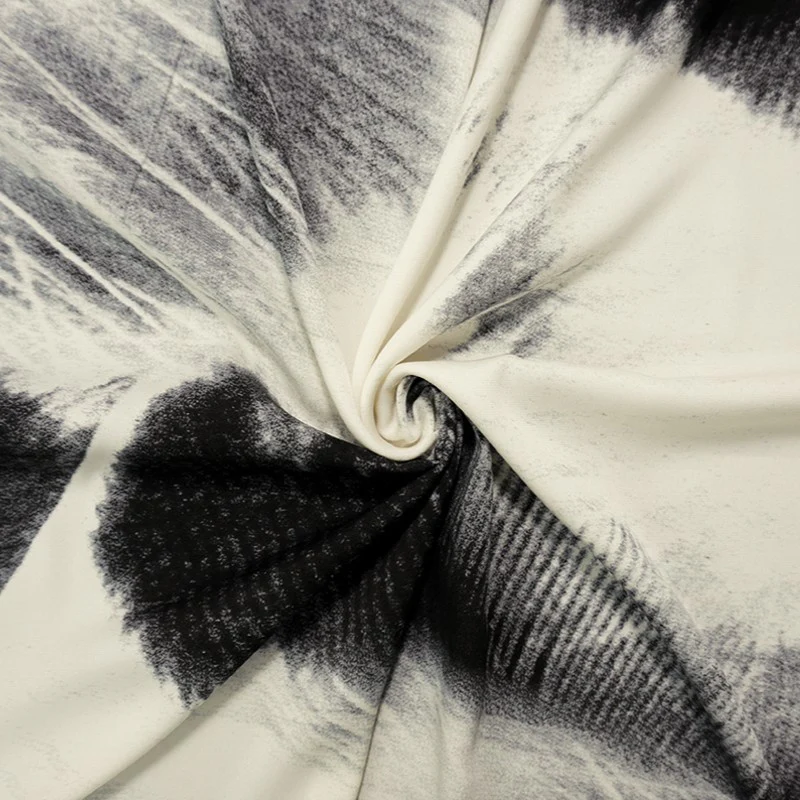 Black Silk Abstract Printed Stretch Charmeuse Woven Fabric