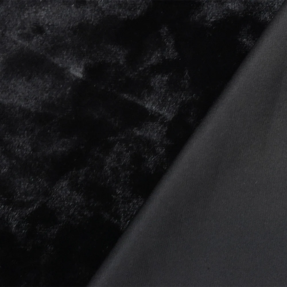 Black Solid Stretch Poly Velvet Knit Fabric - Image 3