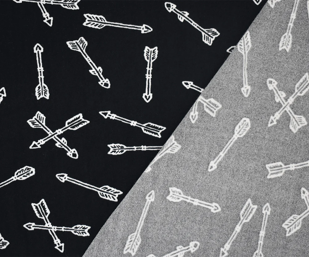 Black-White Arrow Printed Poly Stretch Double Brushed Jersey Knit Fabric - Image 2