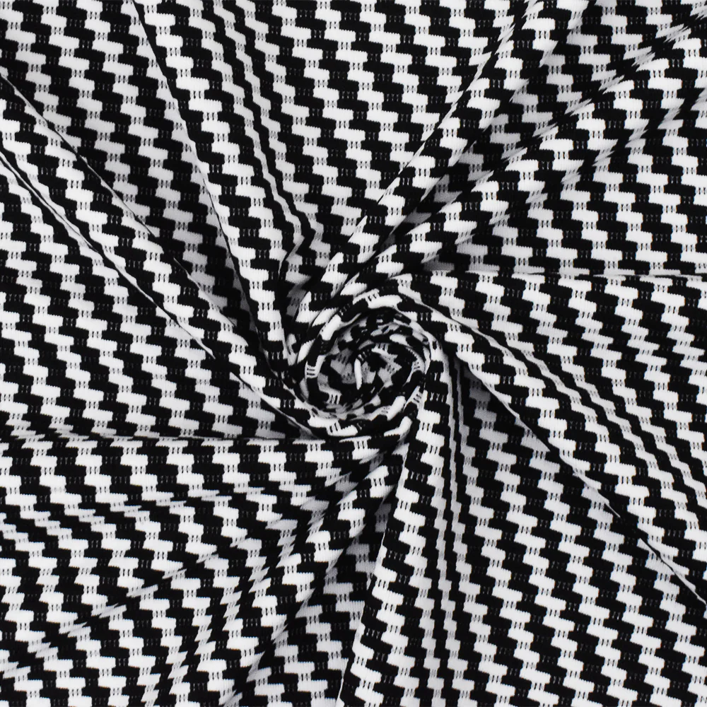 Black-White Famous Maker Twill Patterned Jacquard Activewear Knit Fabric - Image 3