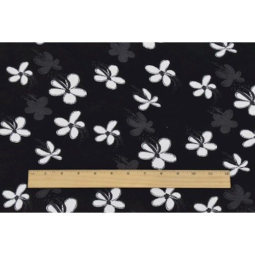 Black/White Floral Printed Crepe Faille Fabric - Image 2