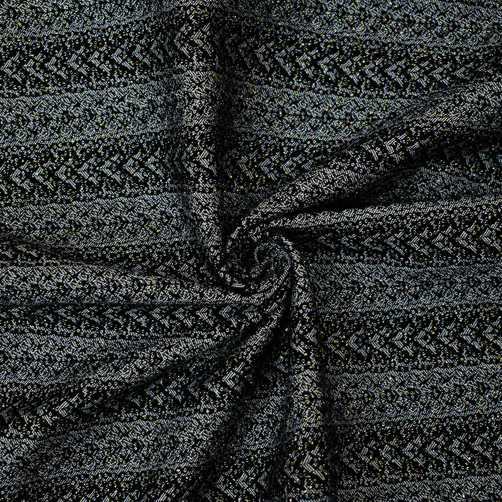 Black-White-Gold Rayon Blend Stretch Lace Stripe Bengaline Jacquard Fabric