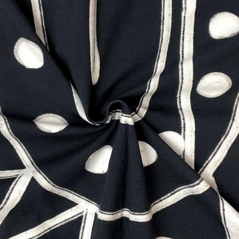 Black-White-Gray Cotton Abstract Printed Jersey Knit Fabric - Image 2