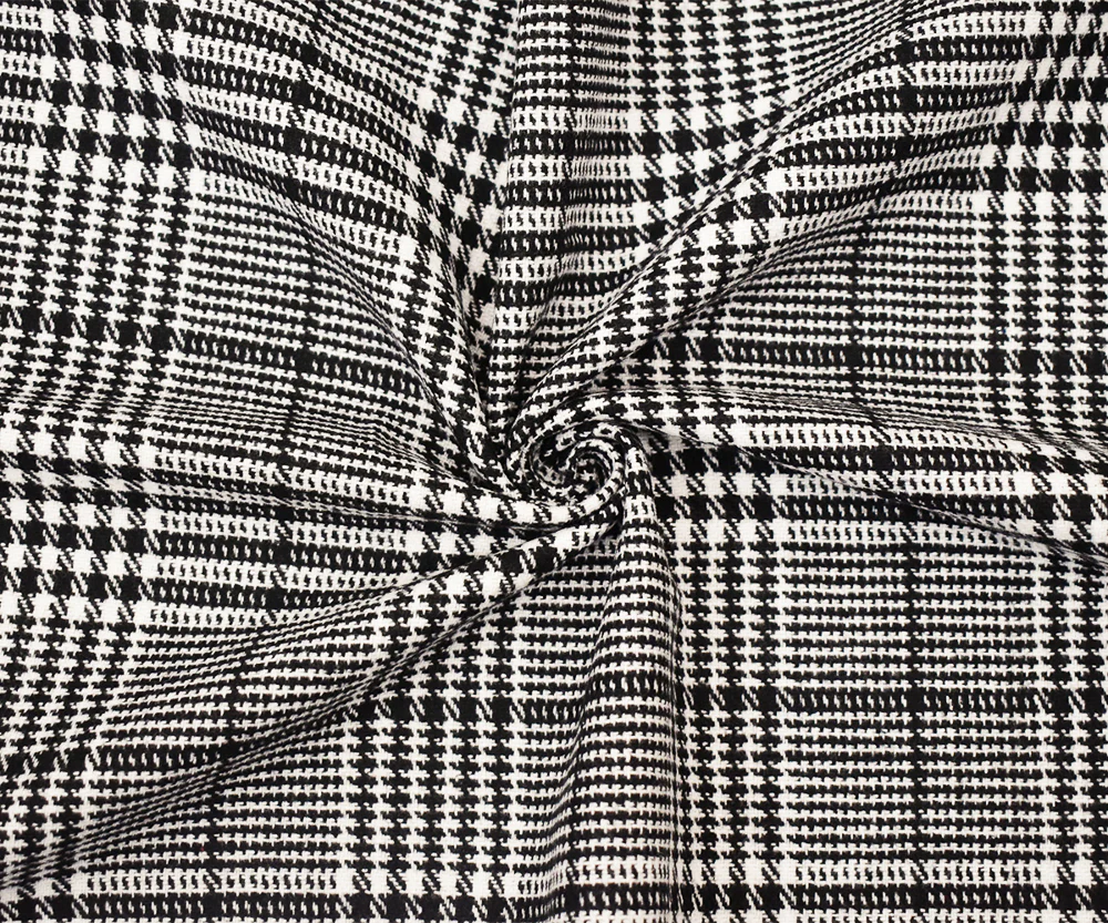 Black-White Melton Poly-Wool Glen Plaid Woven Jacketing Fabric - Image 3