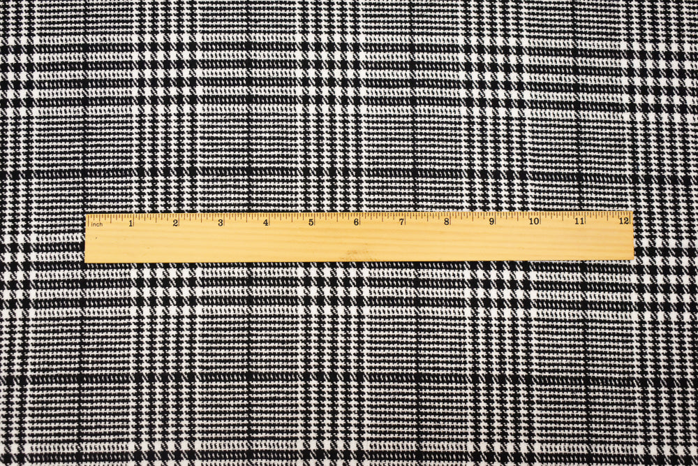 Black-White Melton Poly-Wool Glen Plaid Woven Jacketing Fabric - Image 5