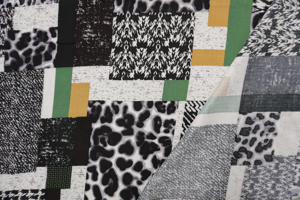 Black-White-Multi Rayon Multi Pattern Printed Challis Woven Fabric - Image 2