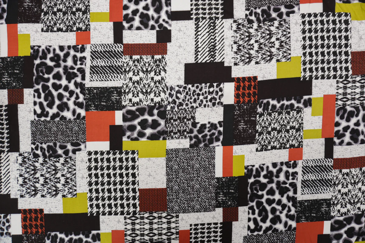 Black-White-Multi Rayon Multi Pattern Printed Challis Woven Fabric - Image 3
