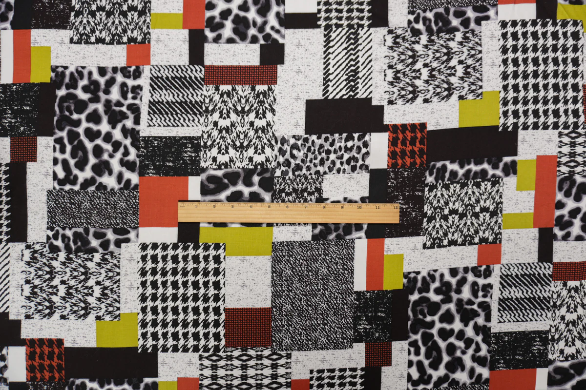 Black-White-Multi Rayon Multi Pattern Printed Challis Woven Fabric - Image 4