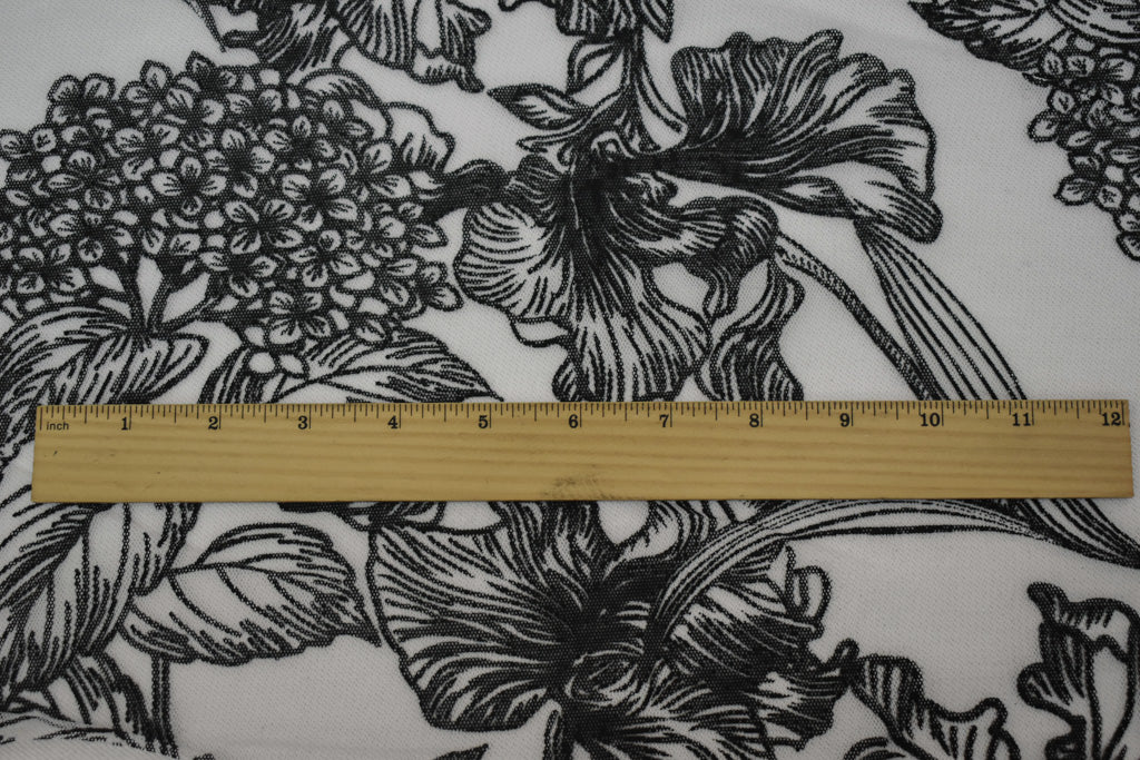 Black-White Nylon Floral Printed Mesh Tulle Knit Fabric - Image 5