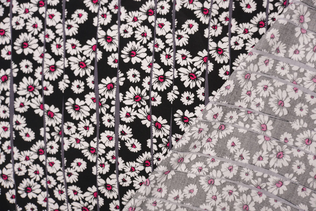 Black-White-Pink Rayon Floral Printed Challis Woven Fabric - Image 2