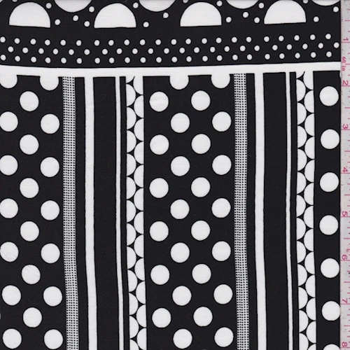 Black/White Polka Dot Stripe Rayon Challis Fabric