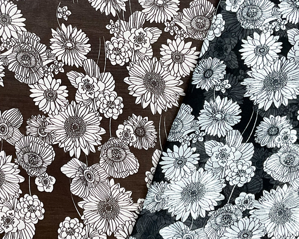 Black-White Poly Floral Printed Chiffon Woven Fabric - Image 2